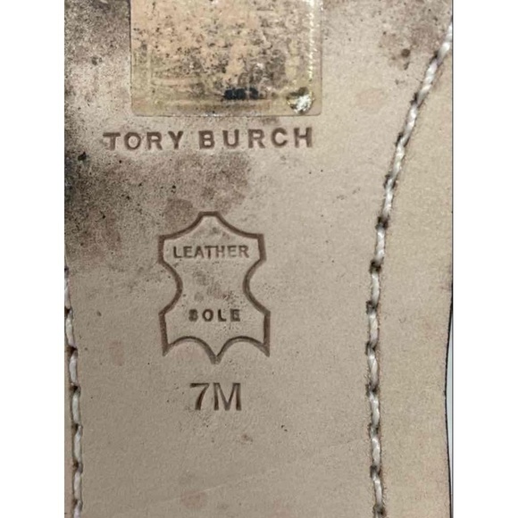 Tory Burch Sandals Womens Size 7 Metallic Silver Crisscross Logo Medallion - Picture 8 of 9